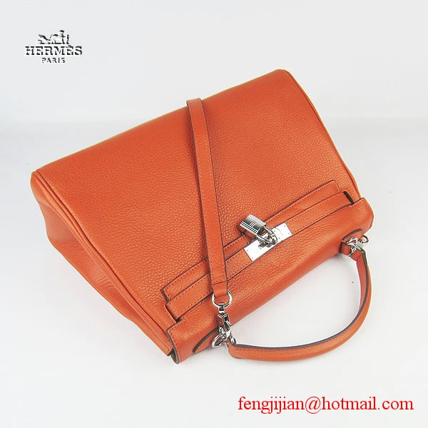 Hermes Kelly 32cm Togo Leather Bag Orange 6108 Silver Hardware